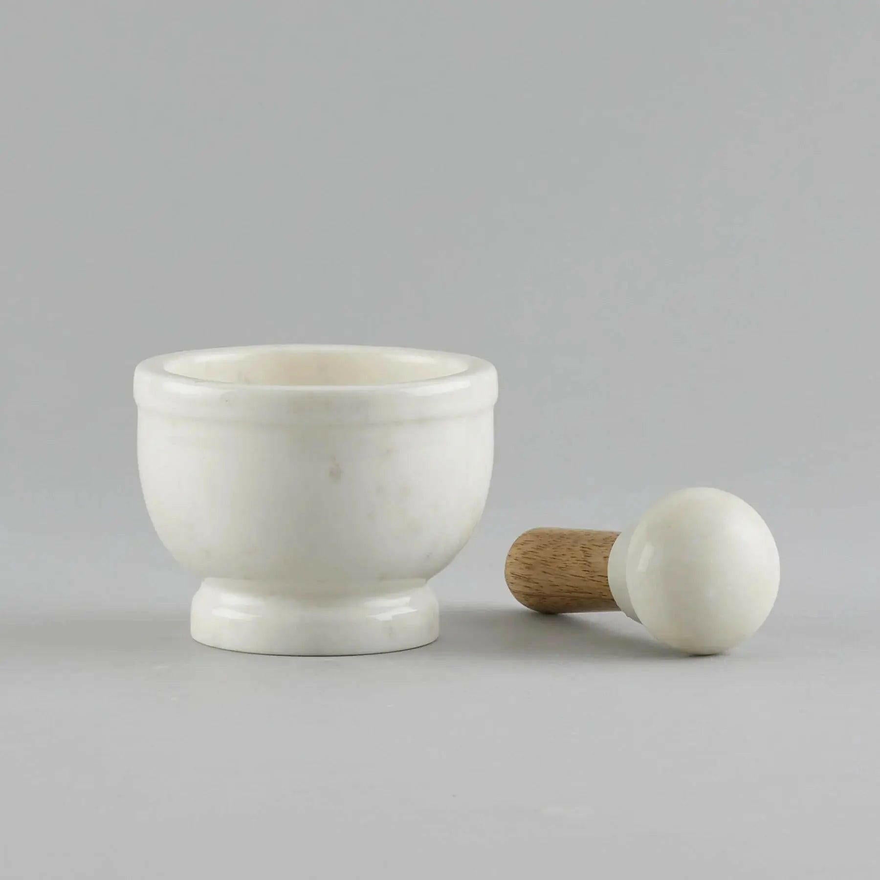 White Marble Pestle and Wood Mortar Pestle Set.