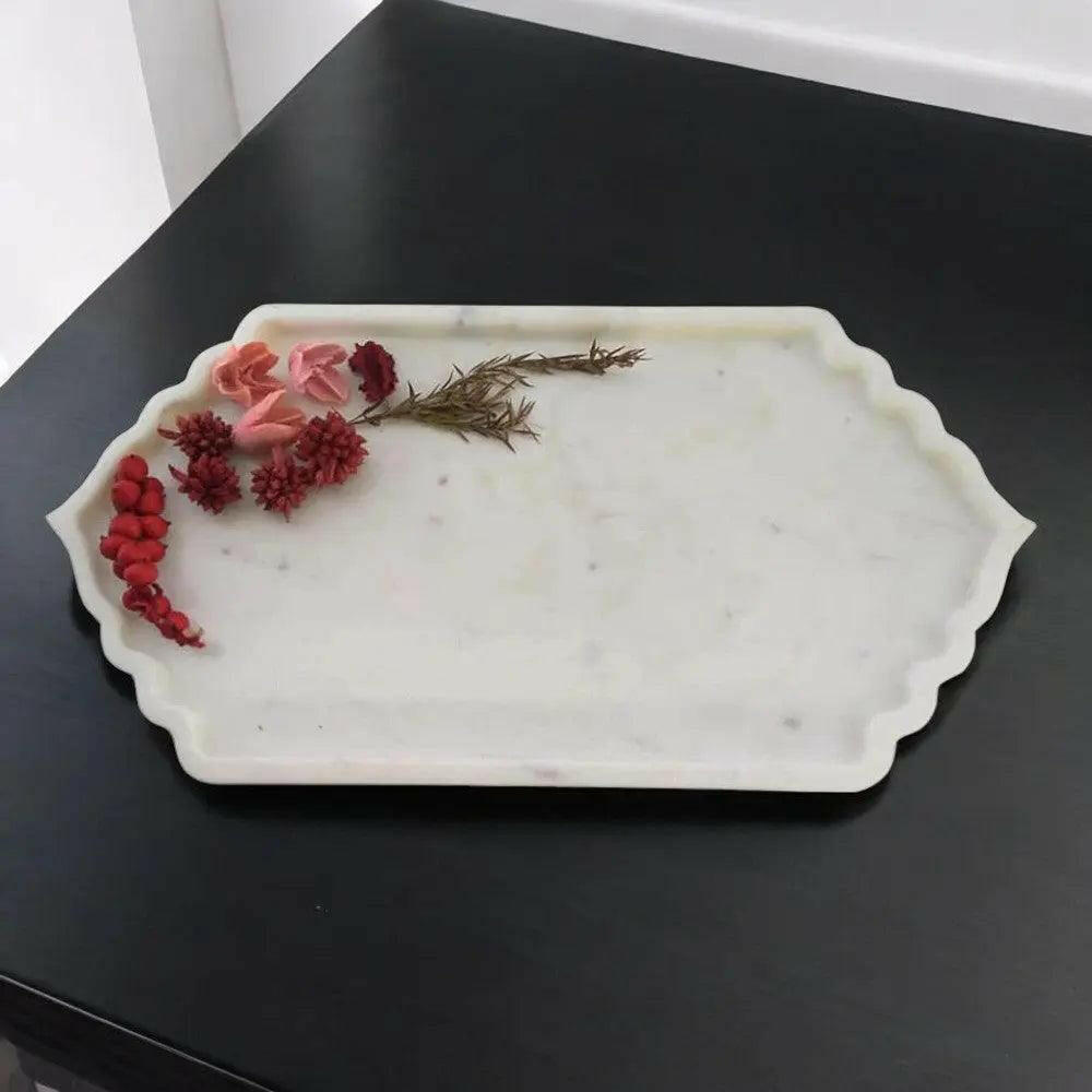 White Marble Serving Tray Long Maroc Platter.