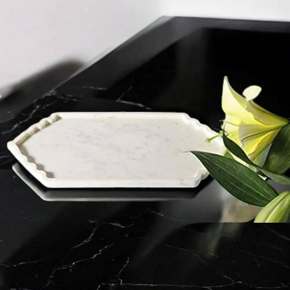 White Marble Serving Tray Long Maroc Platter.