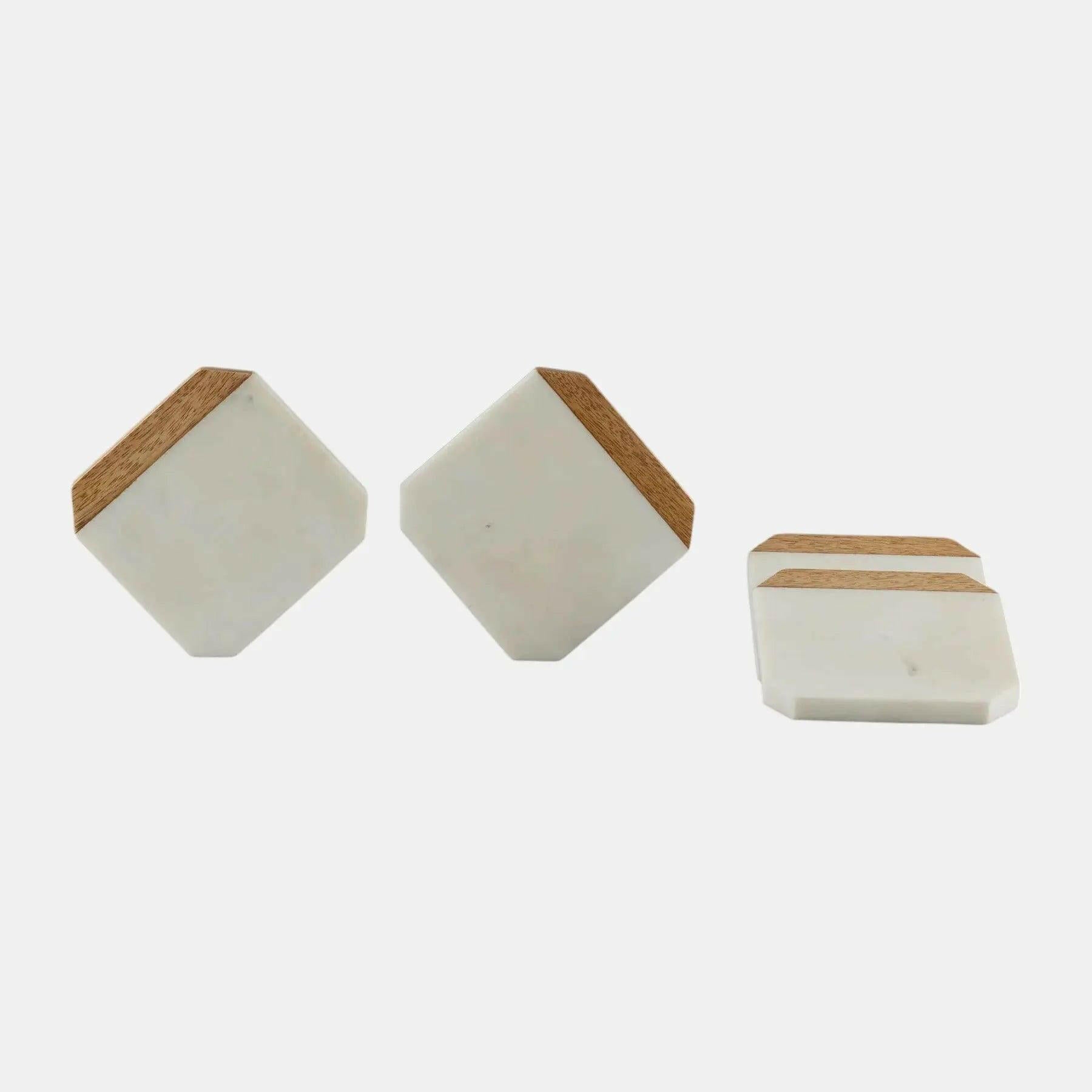 White Marble With Wood Coaster Set – Luxury Home Décor.