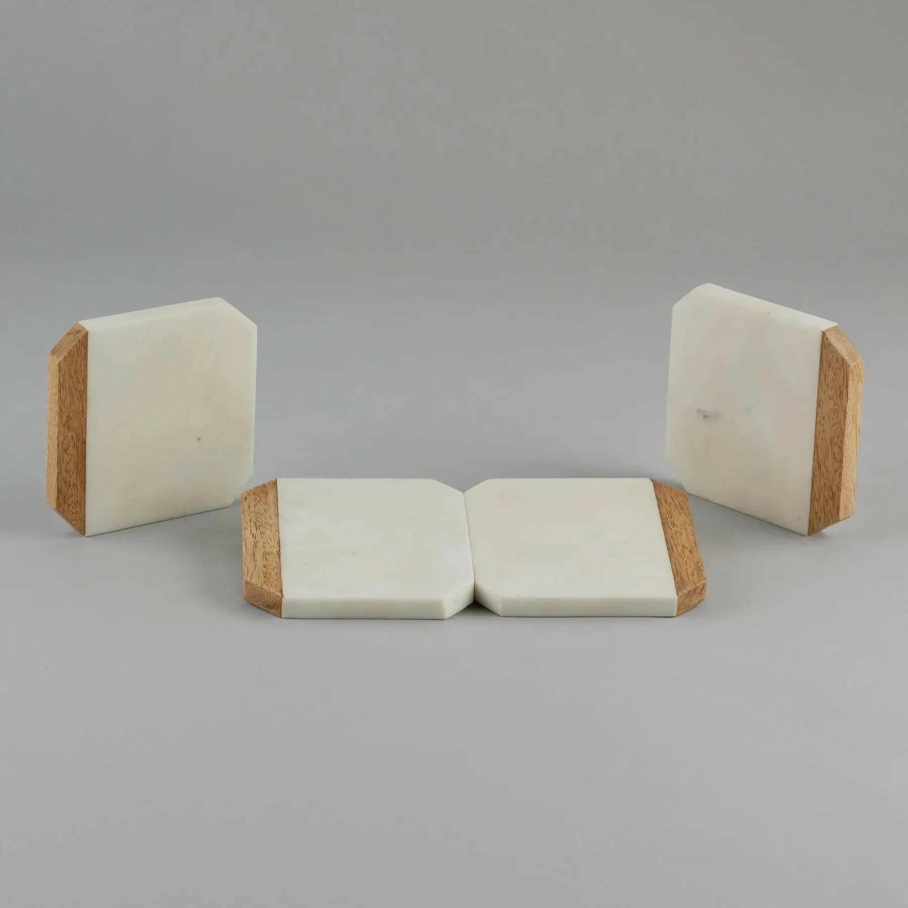 White Marble With Wood Coaster Set – Luxury Home Décor.