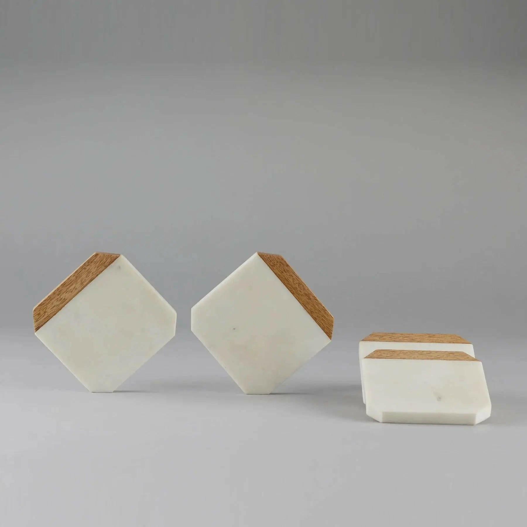 White Marble With Wood Coaster Set – Luxury Home Décor.