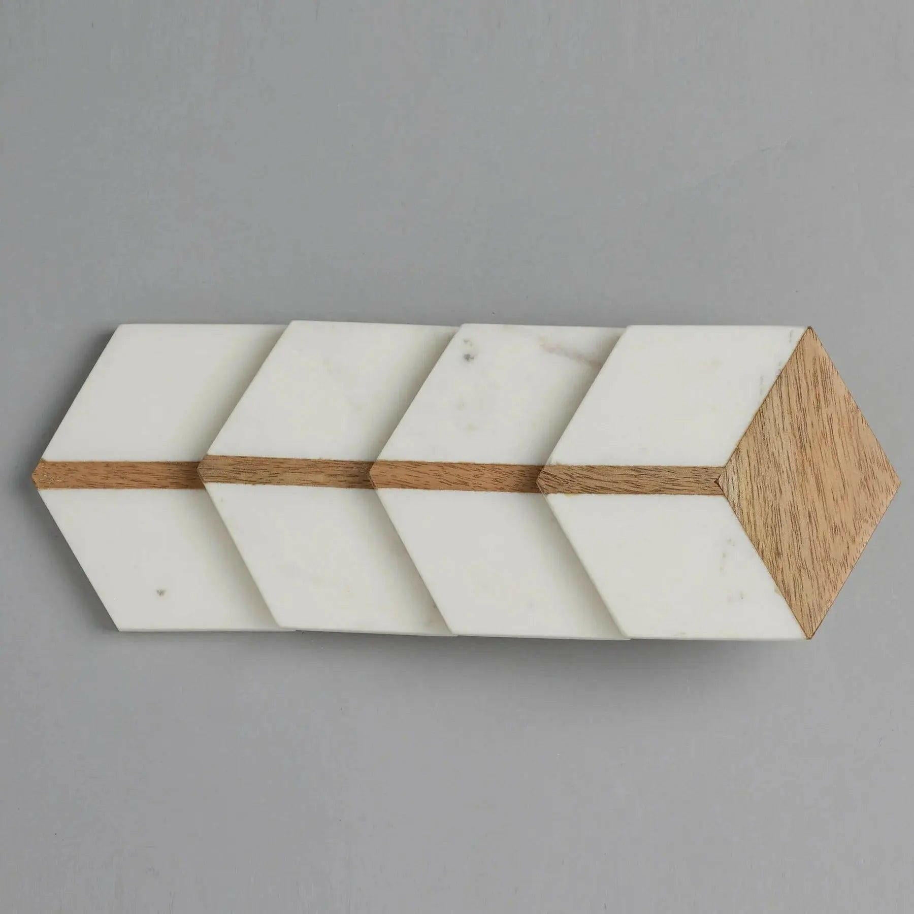 White Marble with Wood Hexagon Coaster.