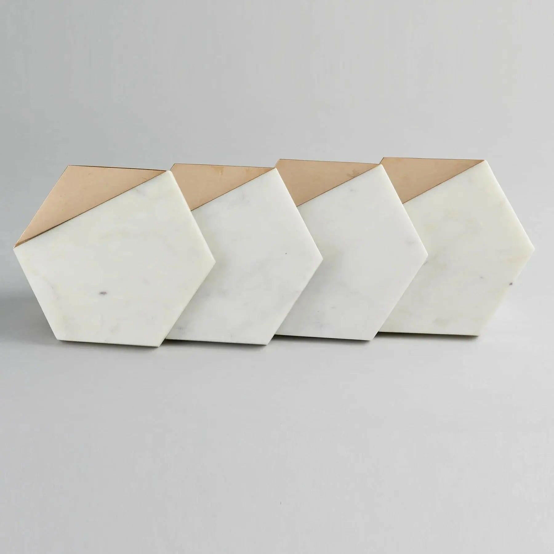 Whiter Marble Brass Coaster Edge Hexagon.