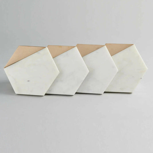 Whiter Marble Brass Coaster Edge Hexagon.