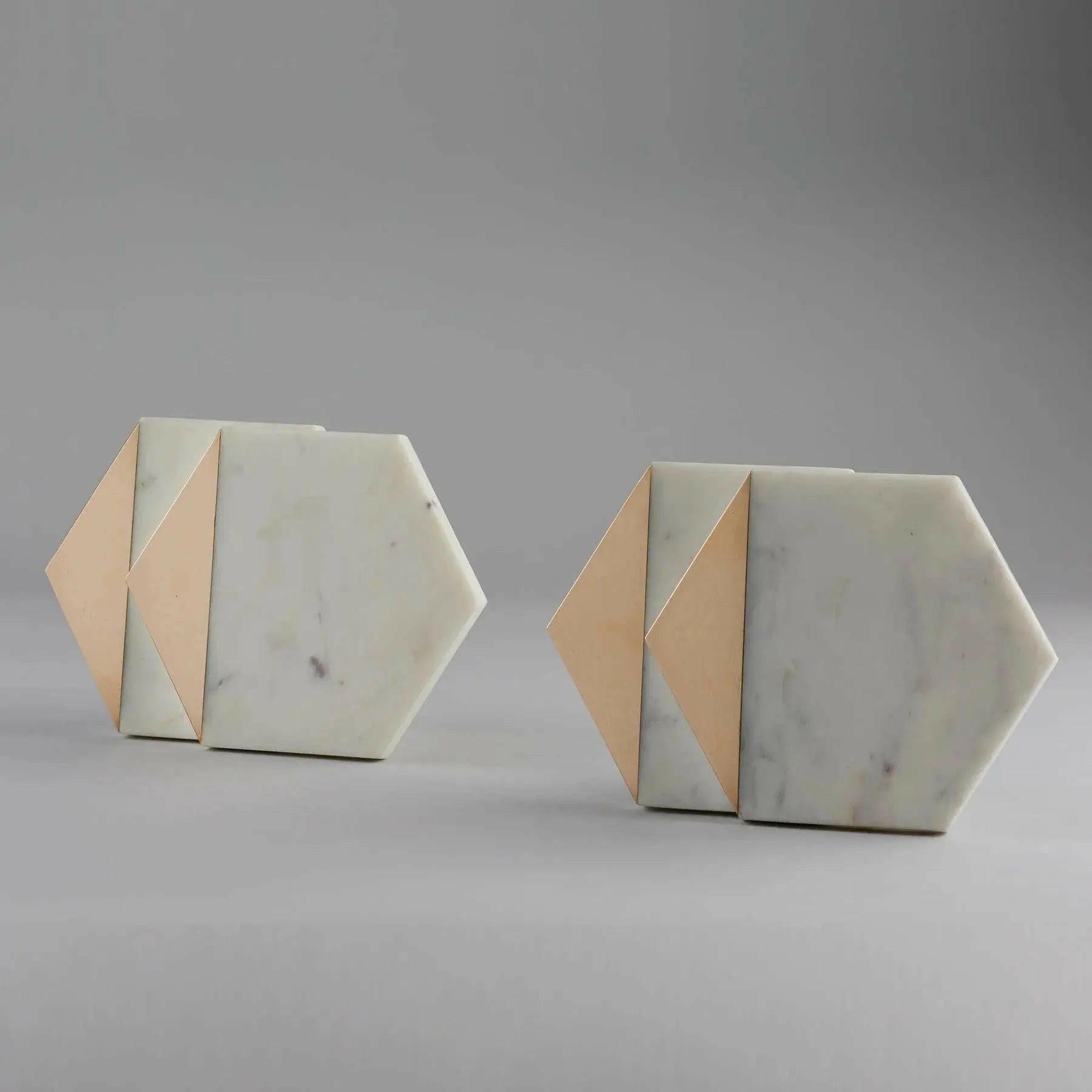 Whiter Marble Brass Coaster Edge Hexagon.