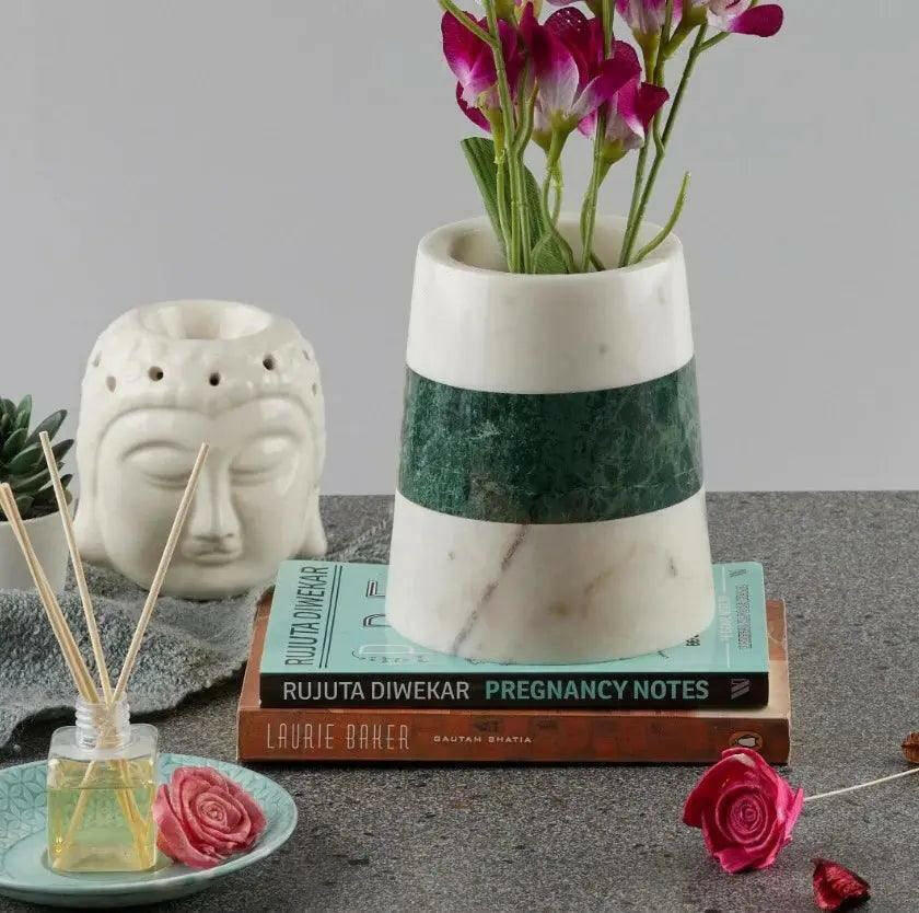 Vera Marble Vase – Green & White Marble Decorative Vase.