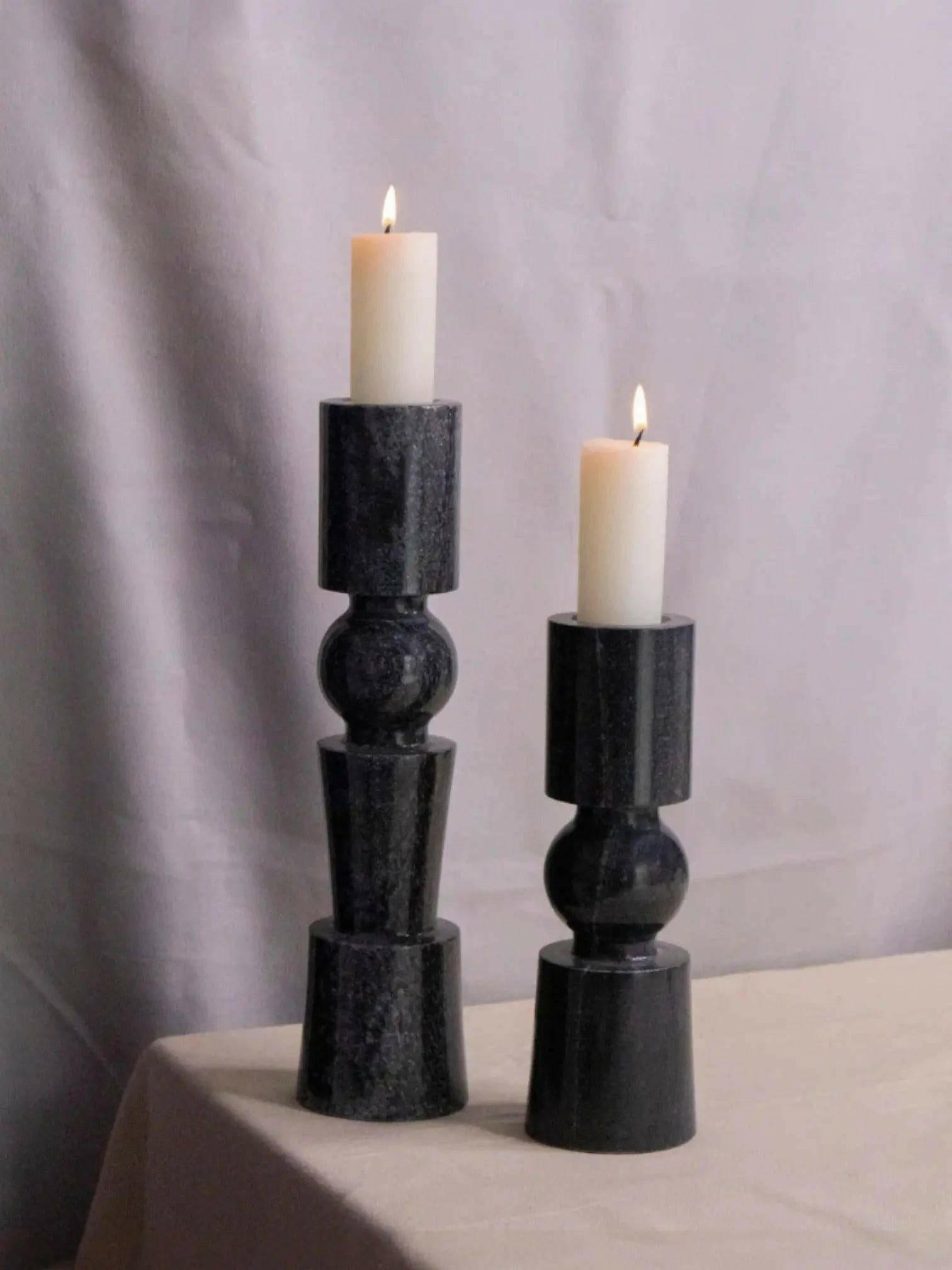 Modern Marble Candle Holder, Black and White.