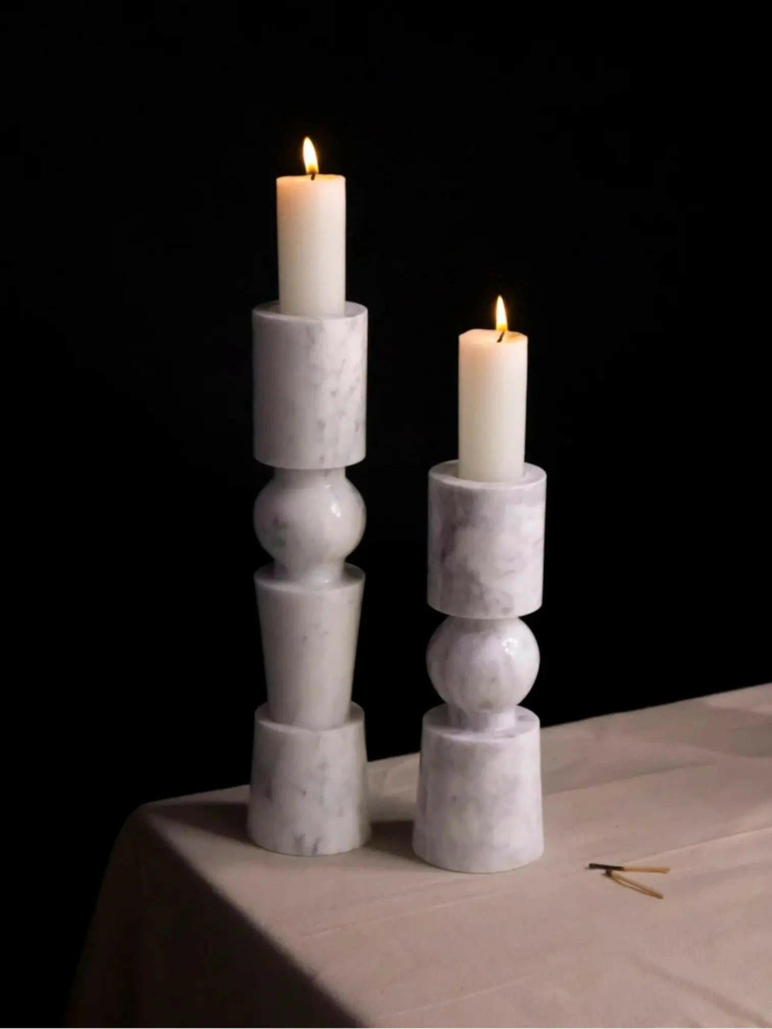 Modern Marble Candle Holder, Black and White.