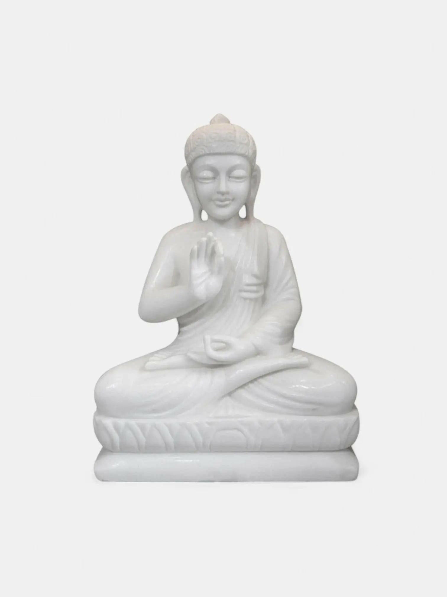 18-Inch White Marble Buddha Statue.