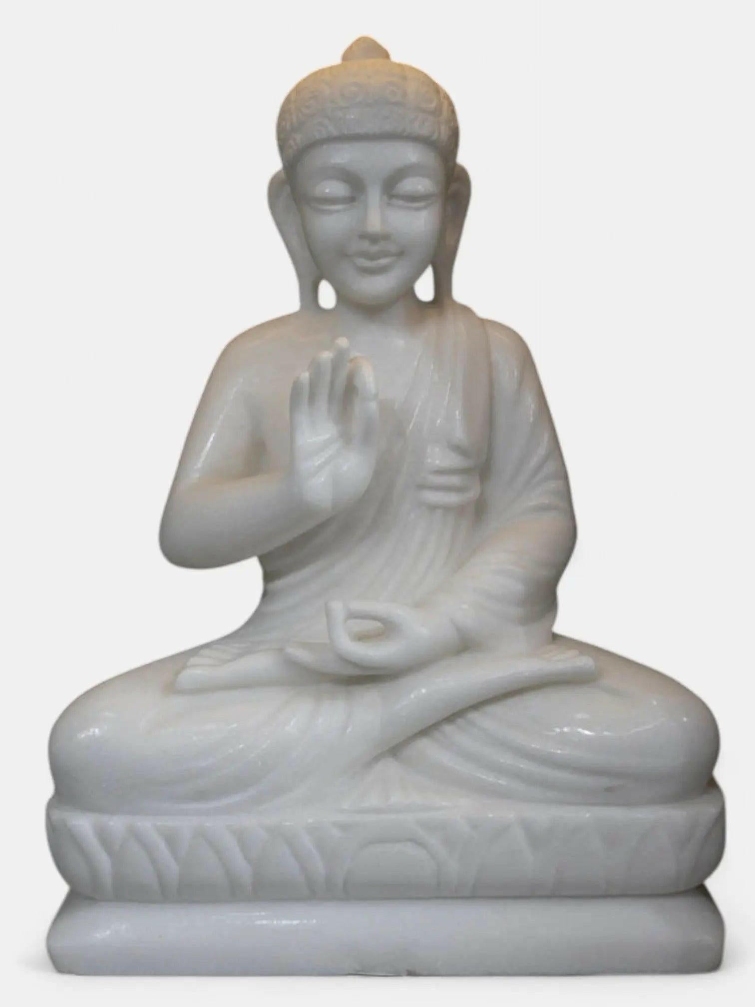 18-Inch White Marble Buddha Statue.