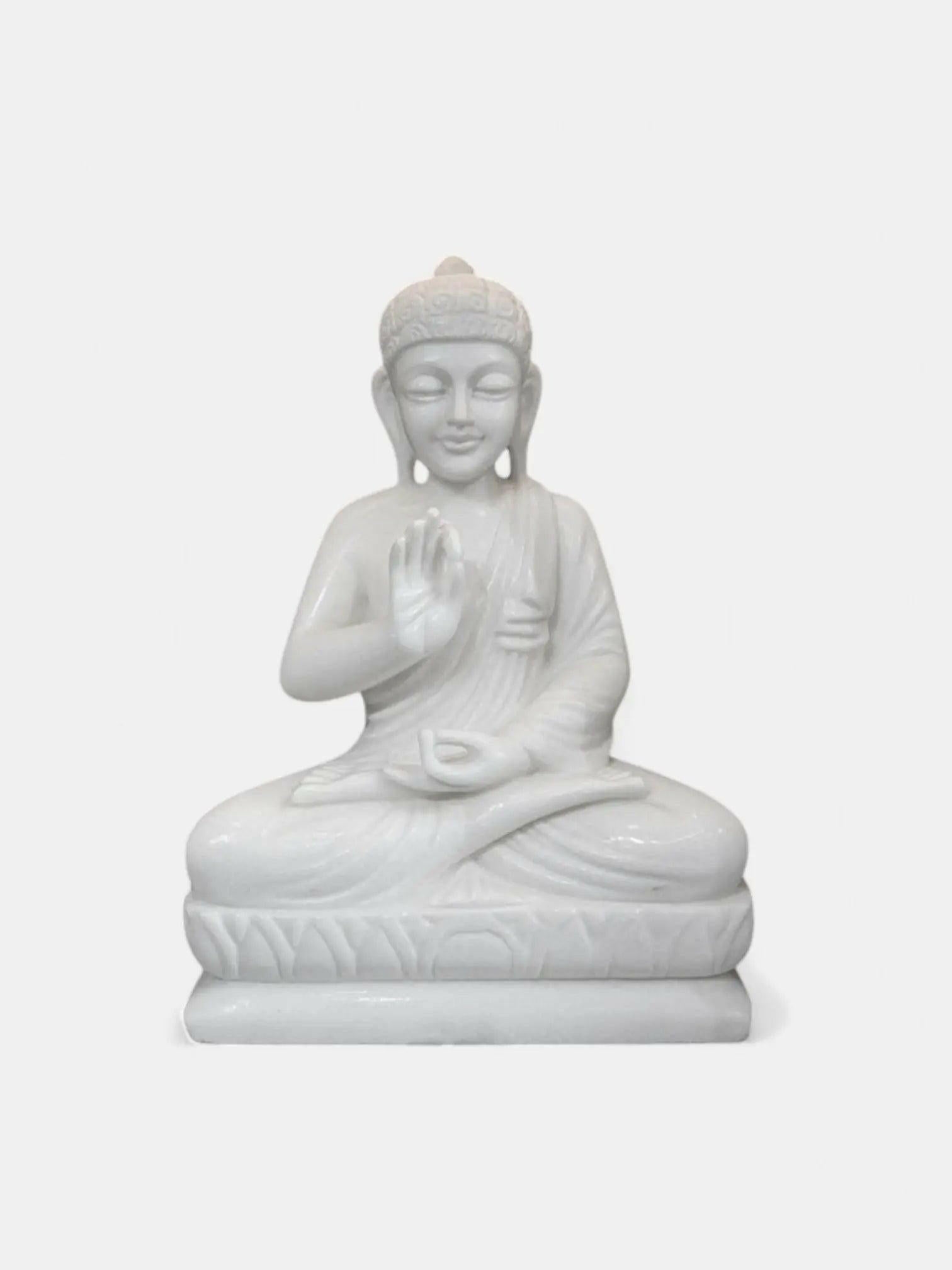 18-Inch White Marble Buddha Statue.