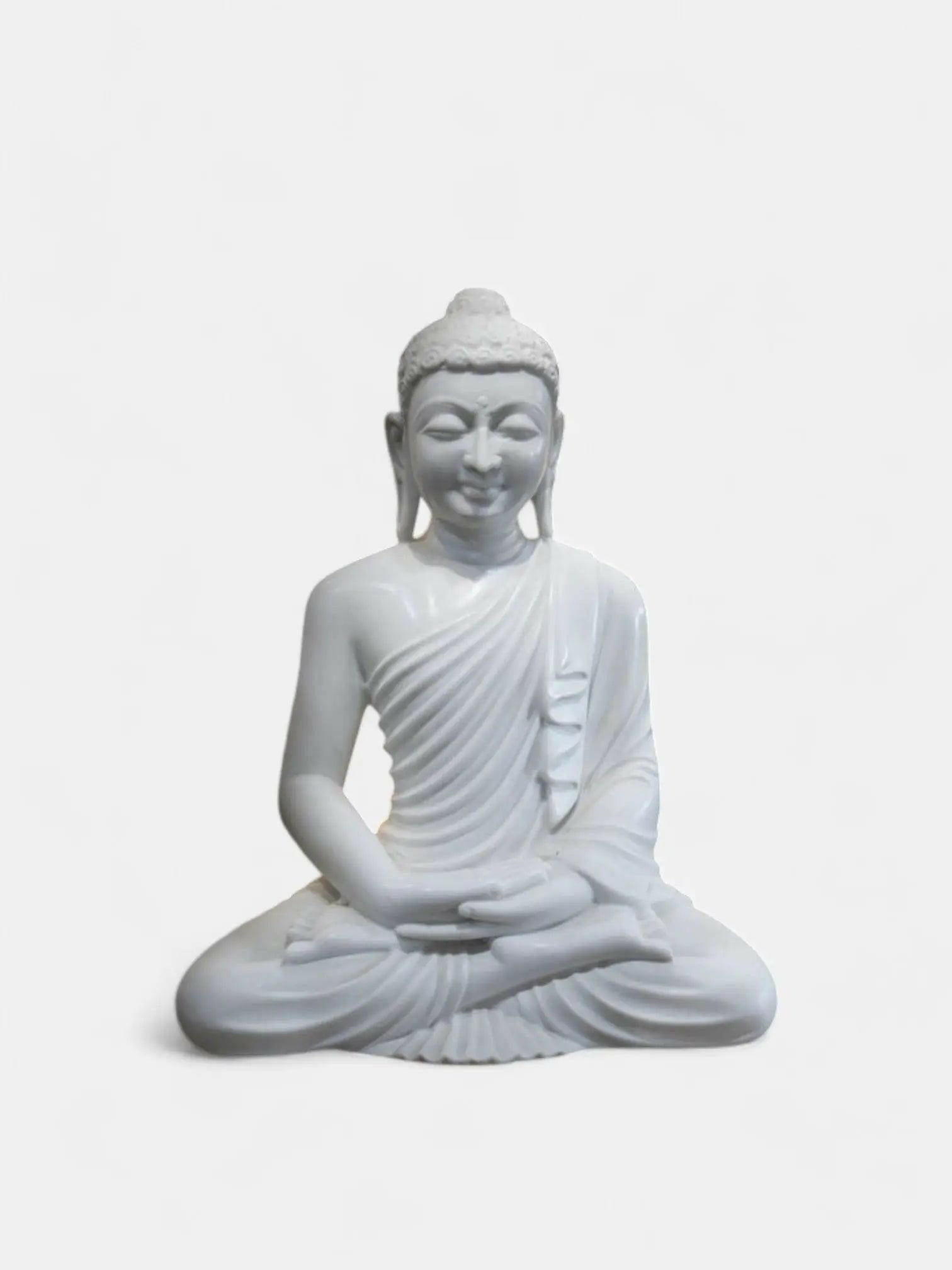 Buddha, 18-Inch, White Marble Sculpture.