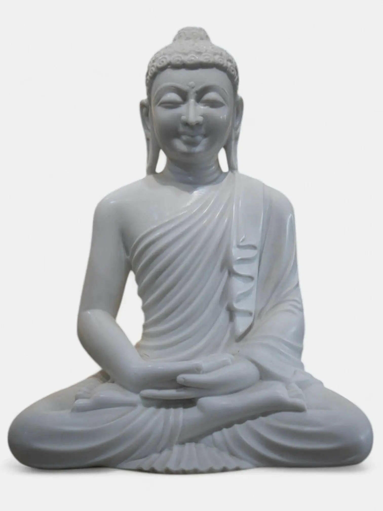 Buddha, 18-Inch, White Marble Sculpture.