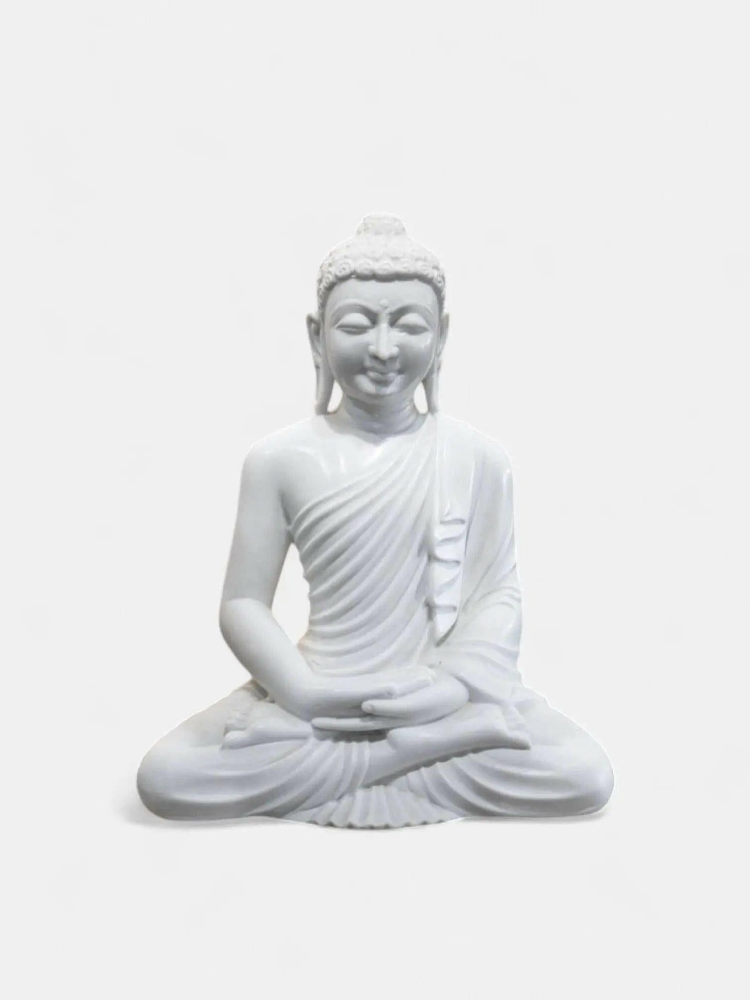 Buddha, 18-Inch, White Marble Sculpture.