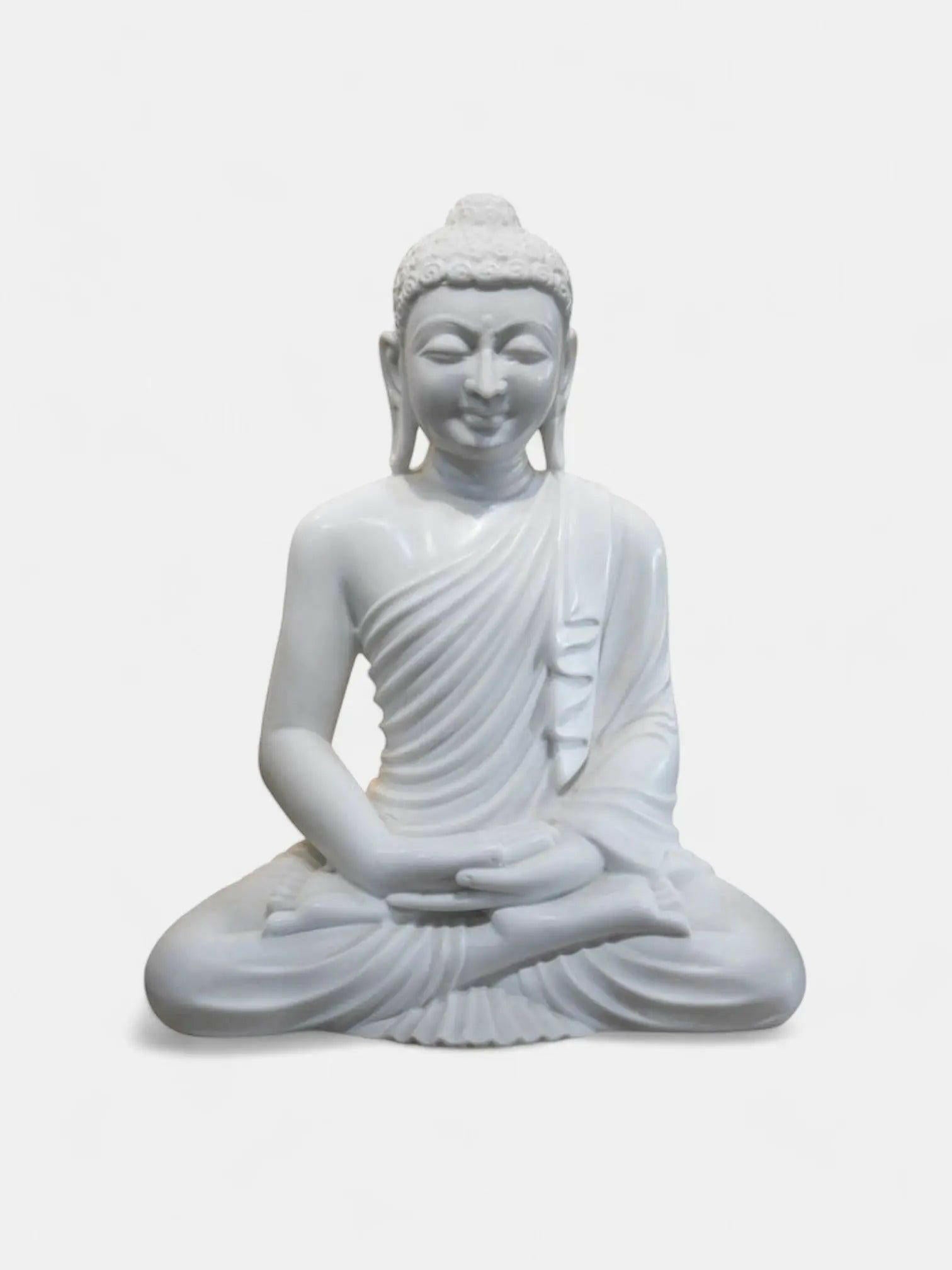 Buddha, 18-Inch, White Marble Sculpture.