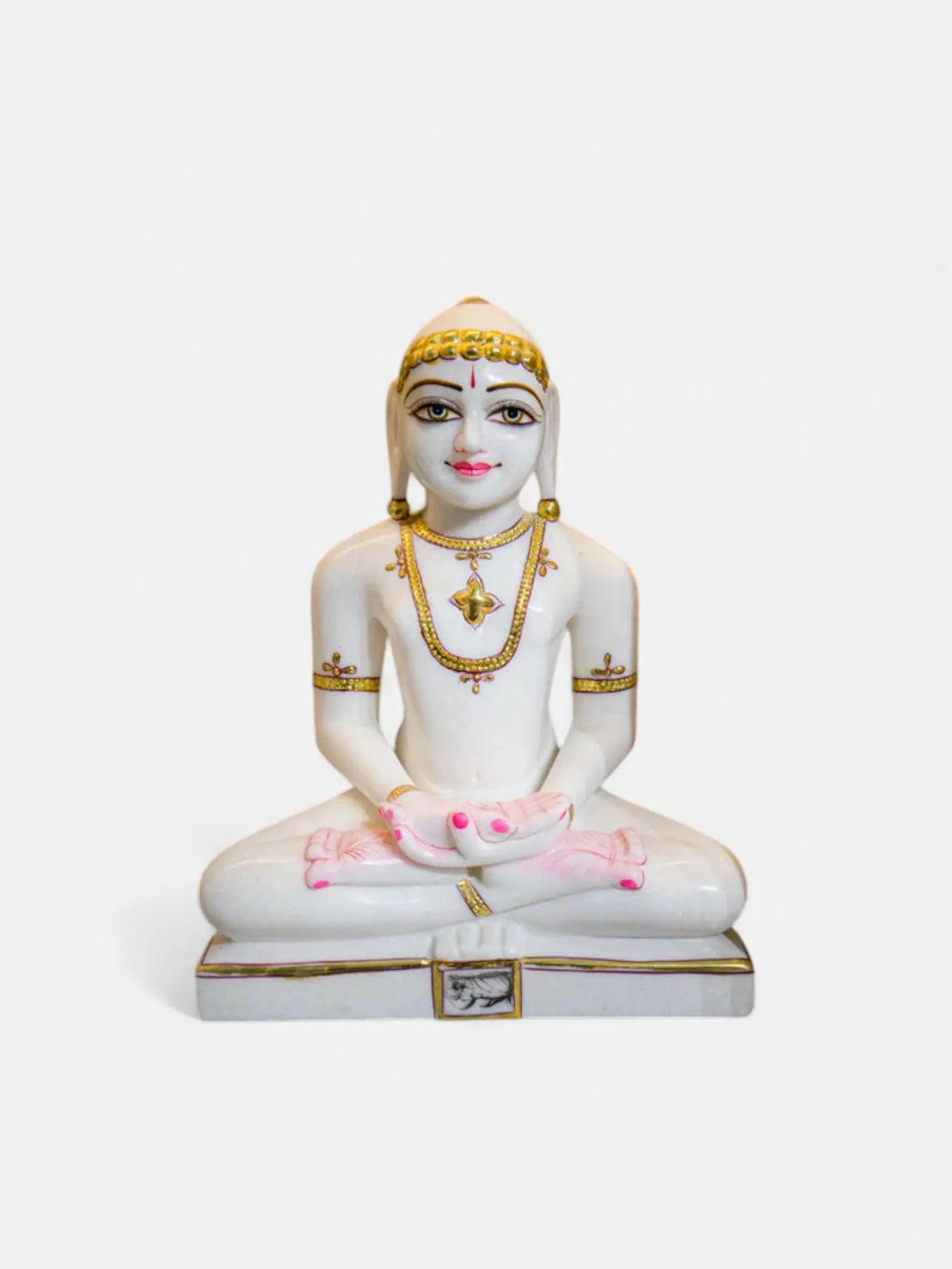 Mahavir Swami, 11 Inch, White Marble Idol.