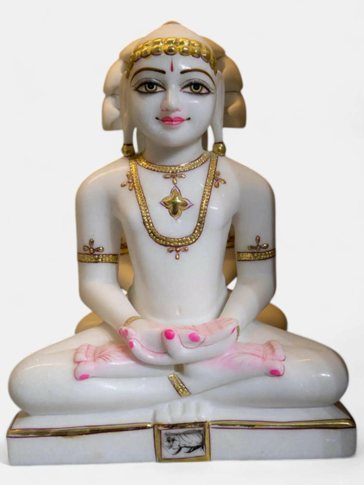 Mahavir Swami, 11 Inch, White Marble Idol.