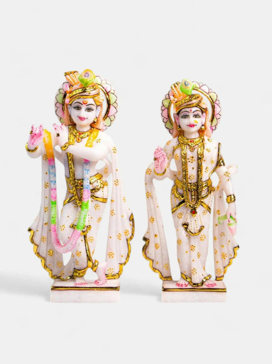 Radha Krishna, 12-Inch White Marble Sculpture.