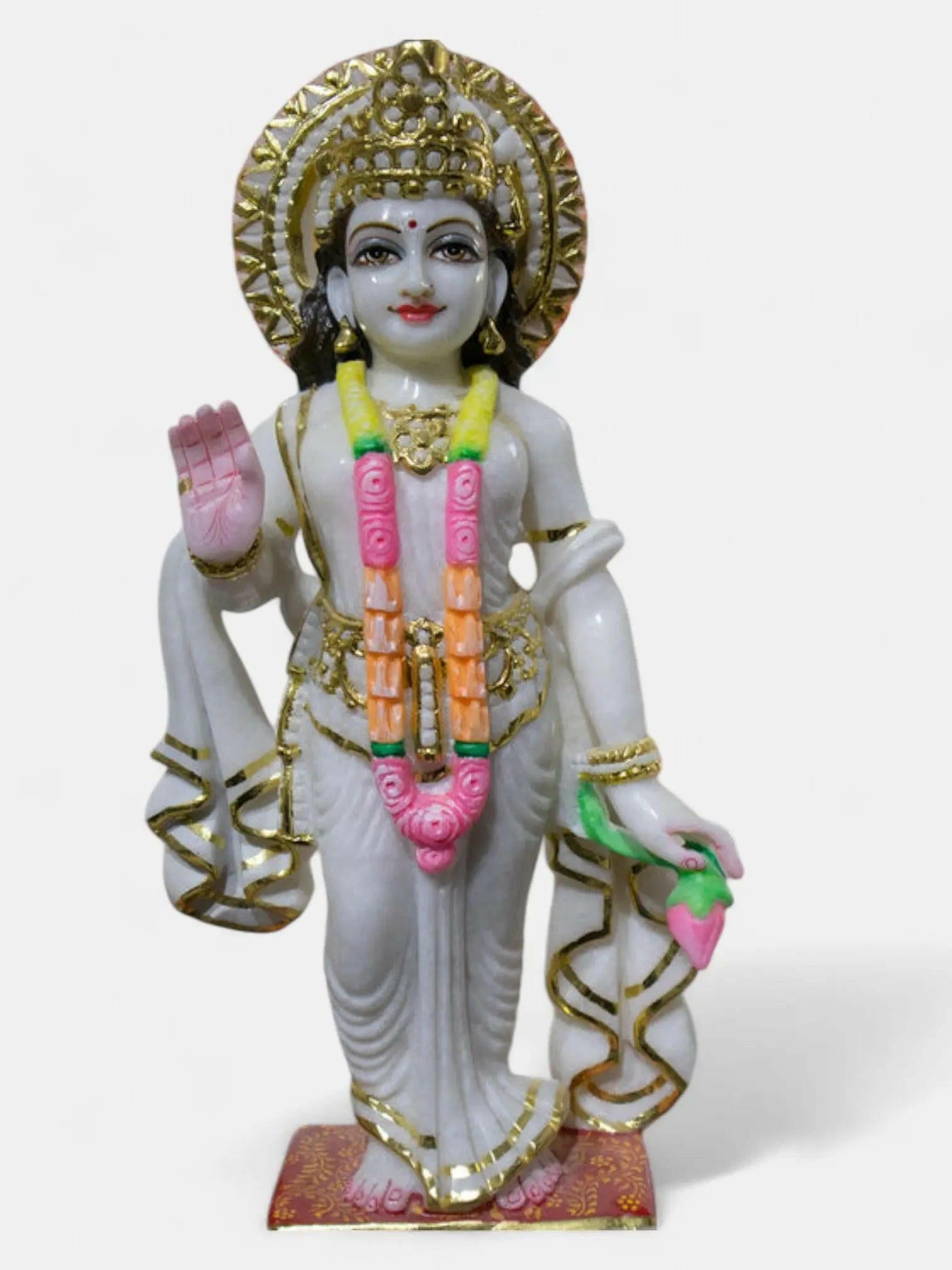 Radha Krishna 21-Inch White Marble Statue.