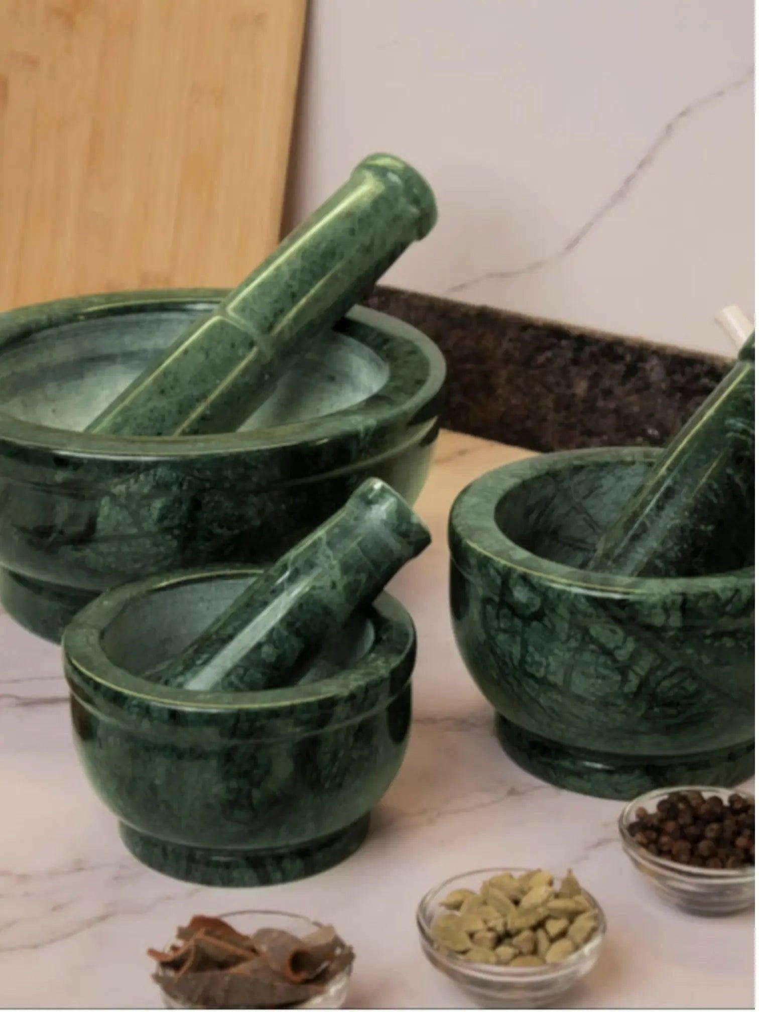 Black Marble Okhli Mortar and Pestle Set.