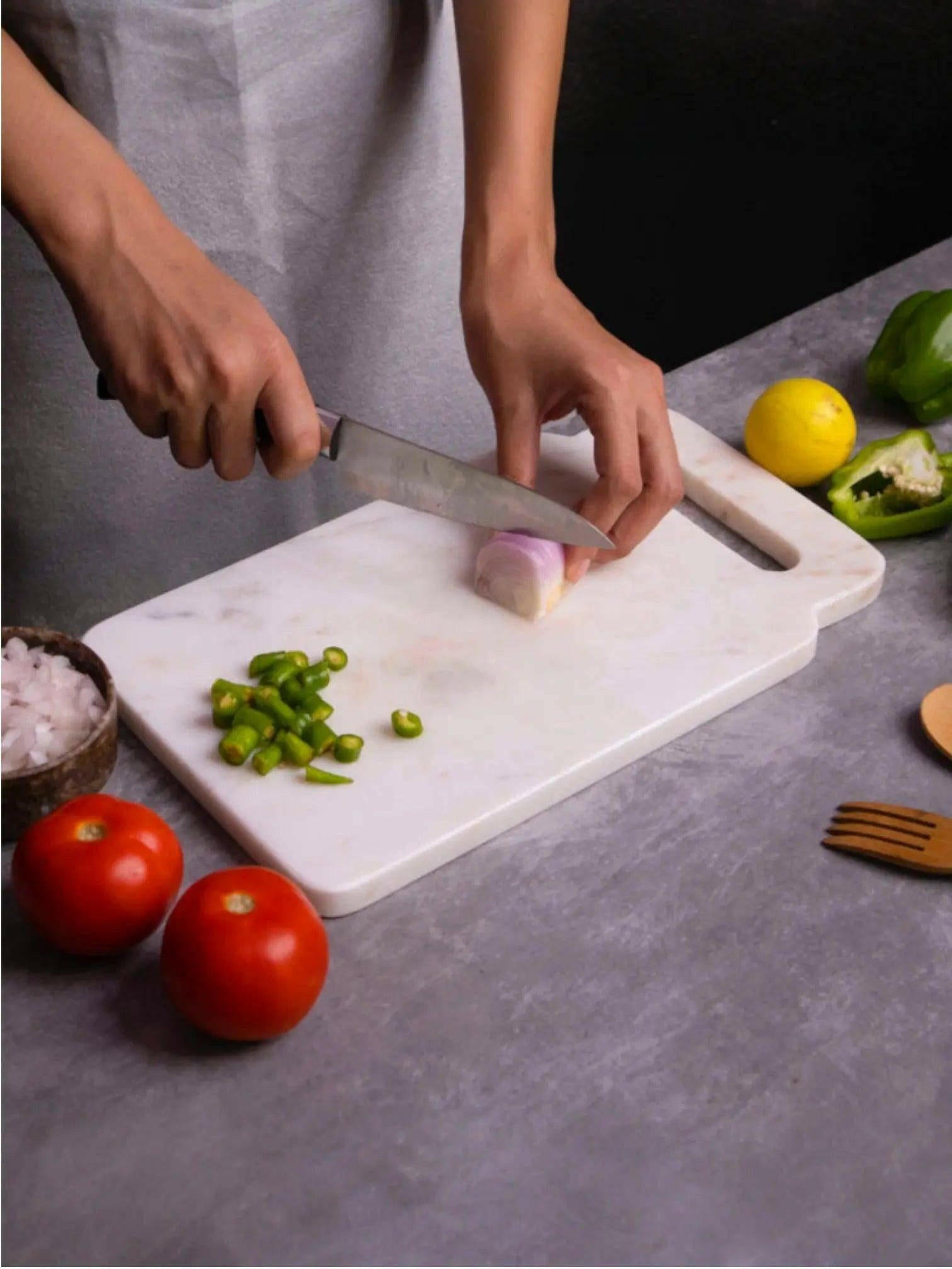 12-Inch White Marble Chopping Board.