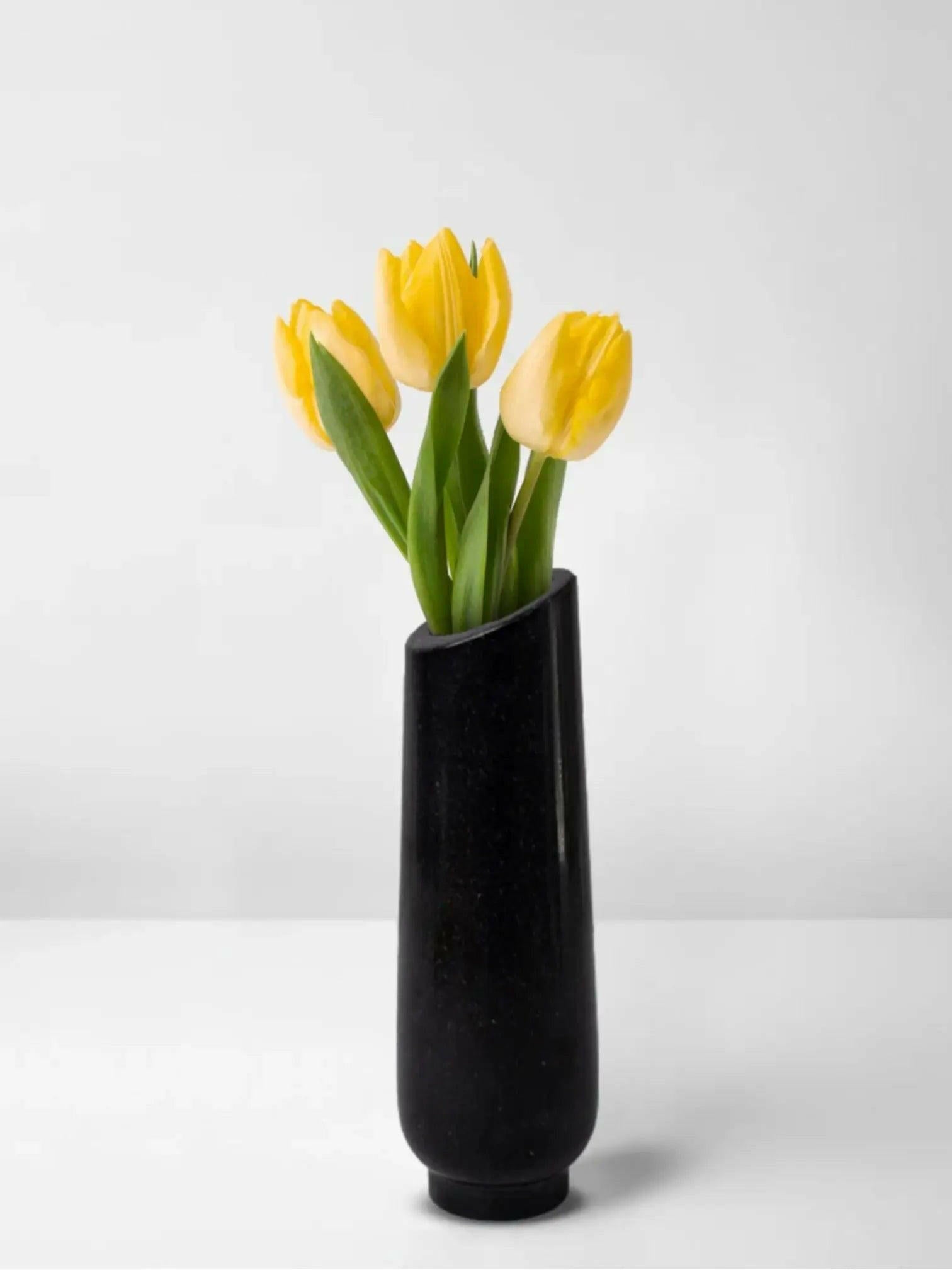 Black Marble Flower Vase, Elegant Decor.