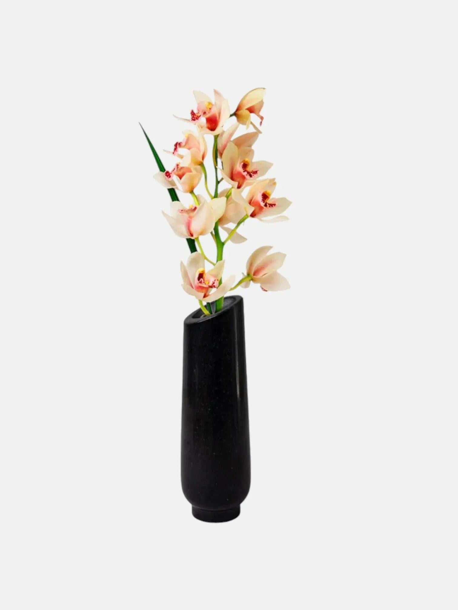 Black Marble Flower Vase, Elegant Decor.