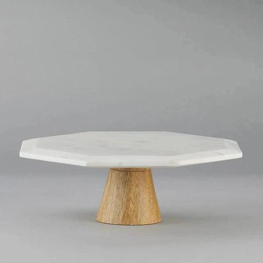 Octagon Marble and Wood Cake Stand Artifact Stonex