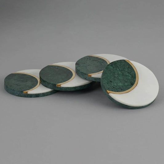 White & Green Marble with Brass Coaster Artifact Stonex