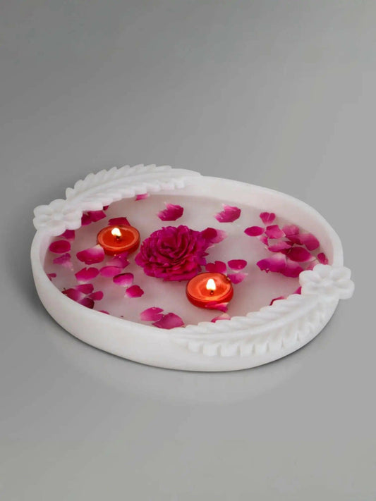 Double Leafed Marble Urli Decorative Bowl.