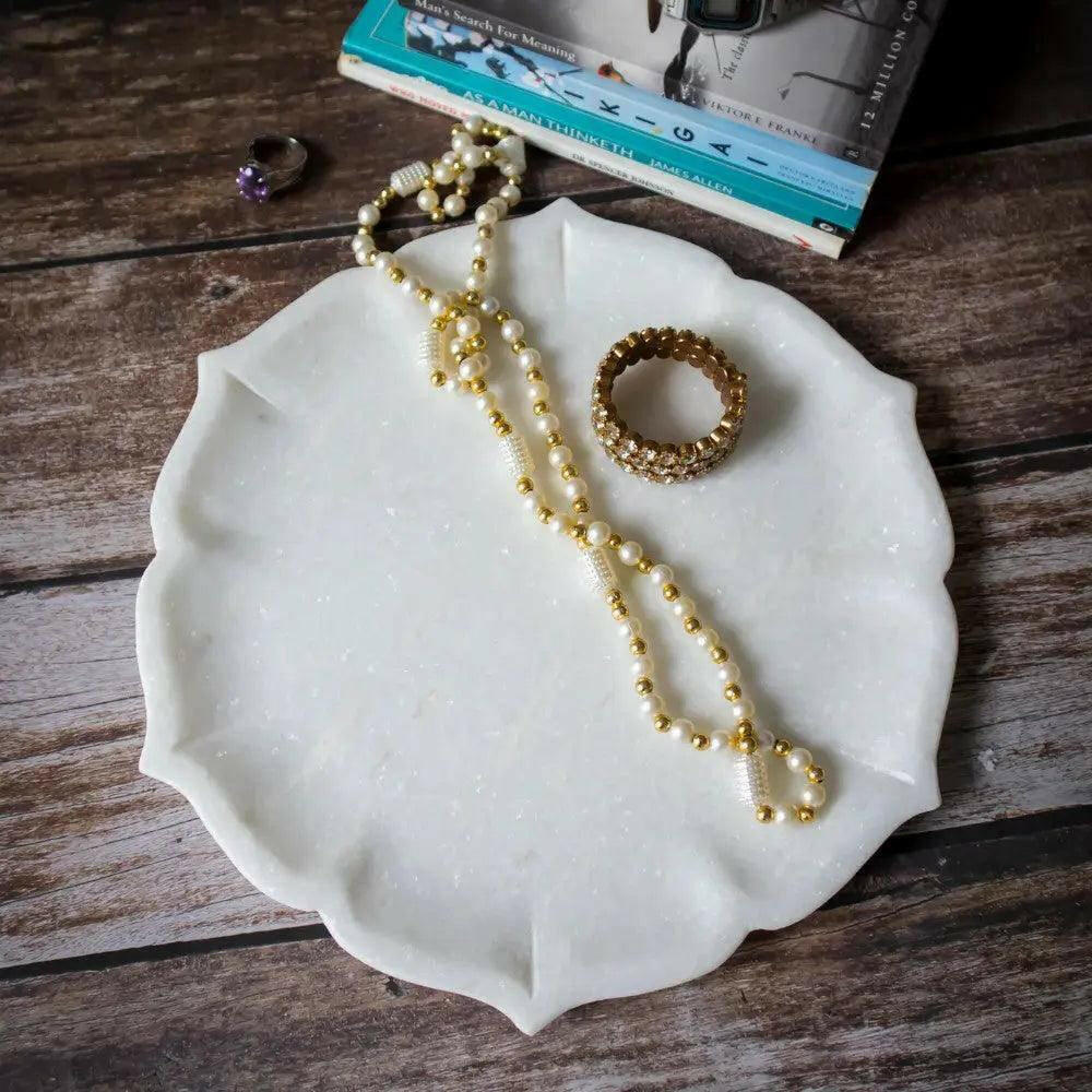 Elegant Floral Patterned White Marble Tray.