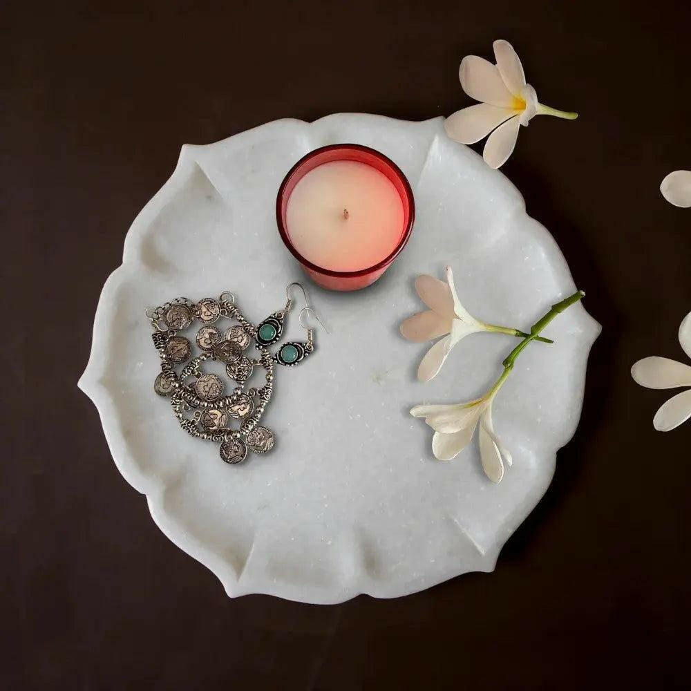 Elegant Floral Patterned White Marble Tray.