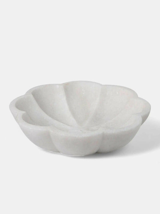 Elegant White Marble Fruit Bowl Centerpiece.