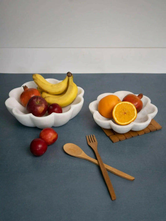 Elegant White Marble Fruit Bowl Centerpiece.