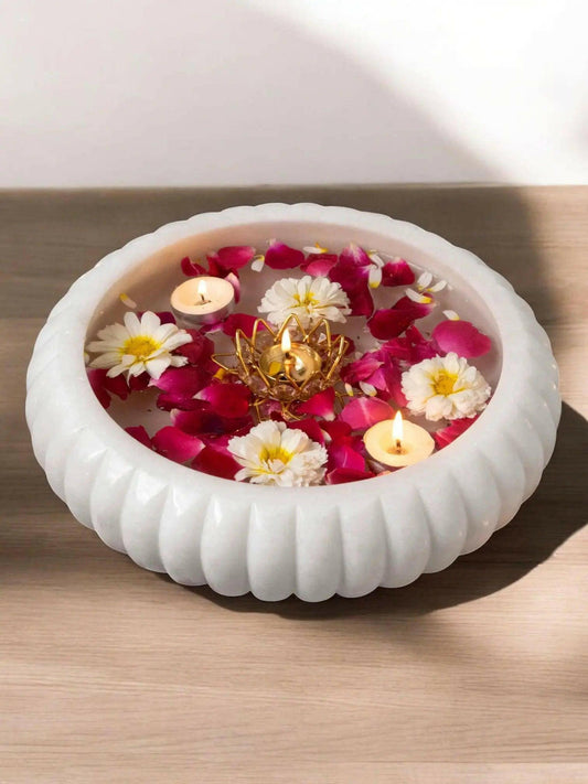 Elegant White Marble Urli Bowl Decor.