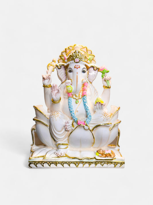 Lord Ganesh 12-Inch White Marble Statue