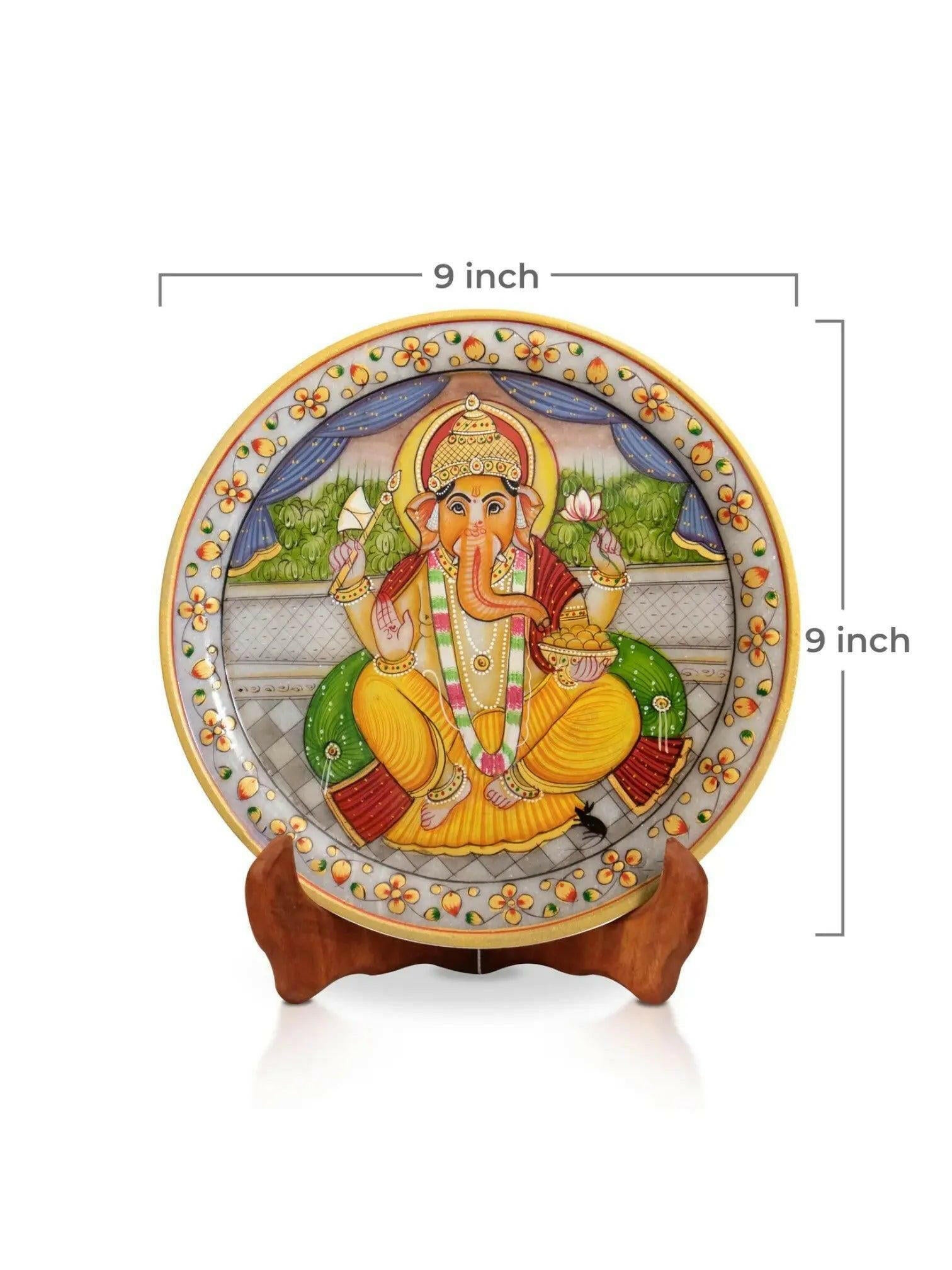 Lord Ganesh Gold Leaf Marble Plate.