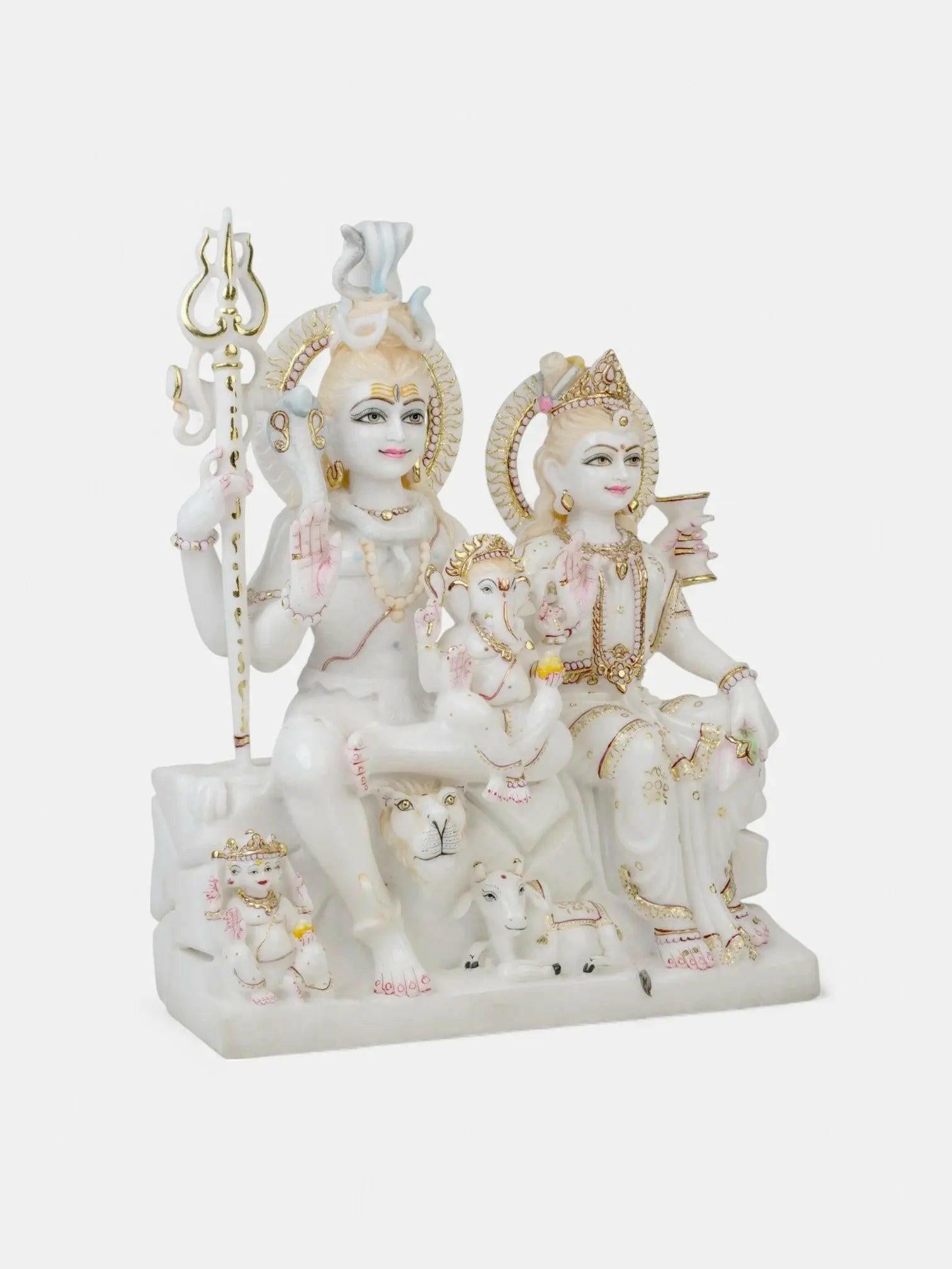 Lord Shiva Family – Shiva, Parvati, Ganesh in White Marble.