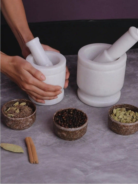 White Marble Mortar and Pestle Artifat Stonex