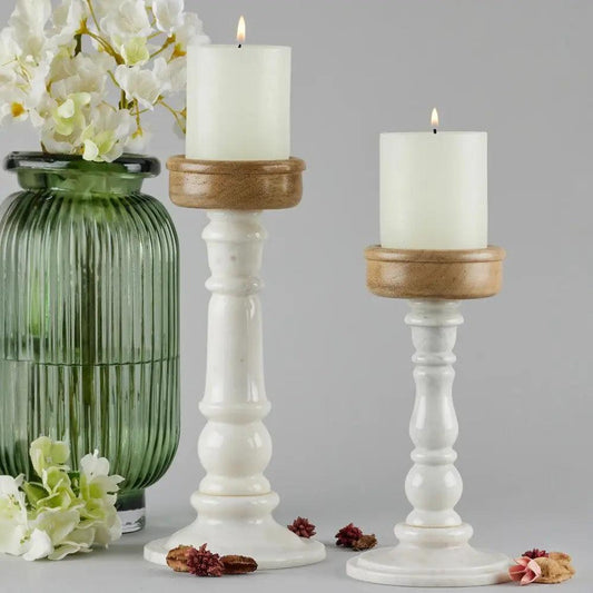 Sofia Marble and Wood Candle Holder – Elegant Home Décor Piece Artifact Stonex