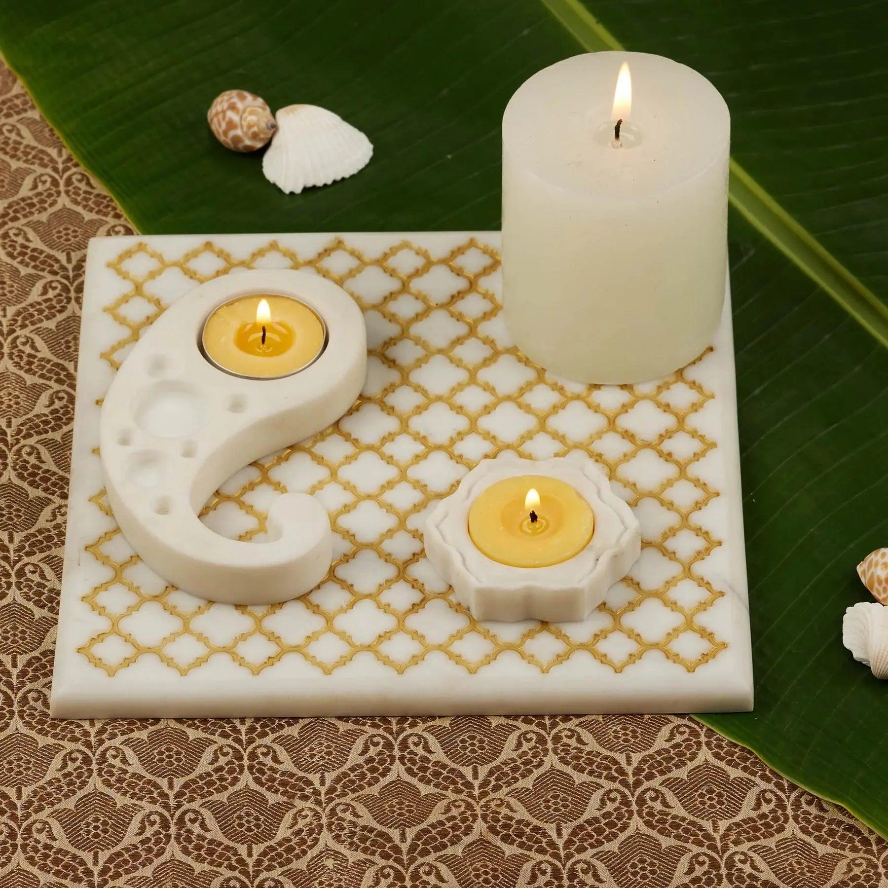 Celebration Marble Trivet Set with Gold Finish Artifact Stonex