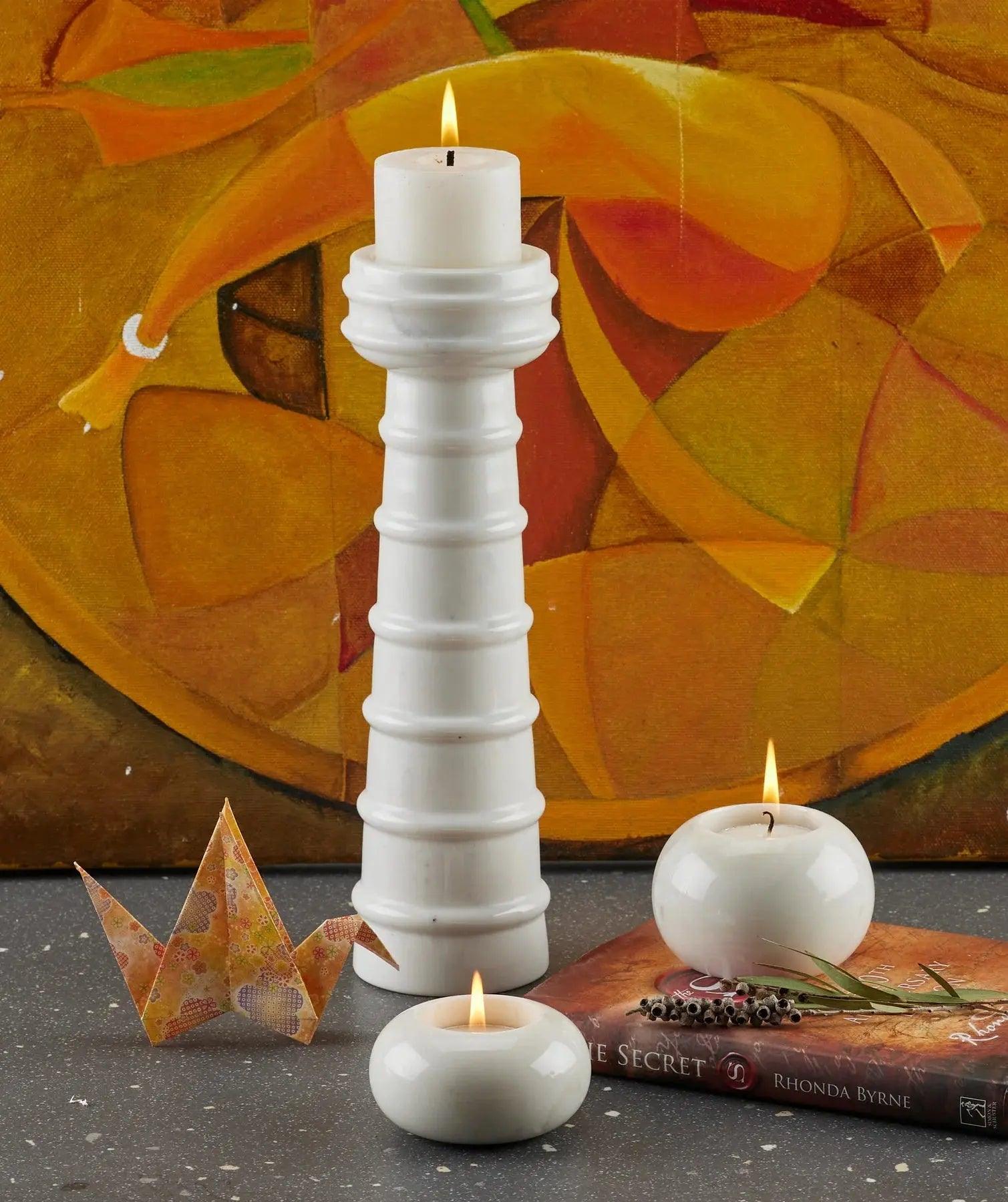 Nora White Marble Candle Holder – Elegant and Unique Design Artifact Stonex