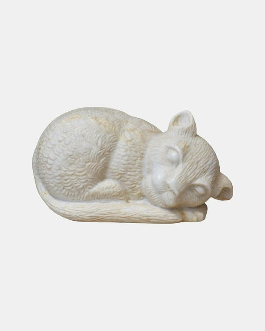 Charming White Marble Sleeping Lion Cub Statue.