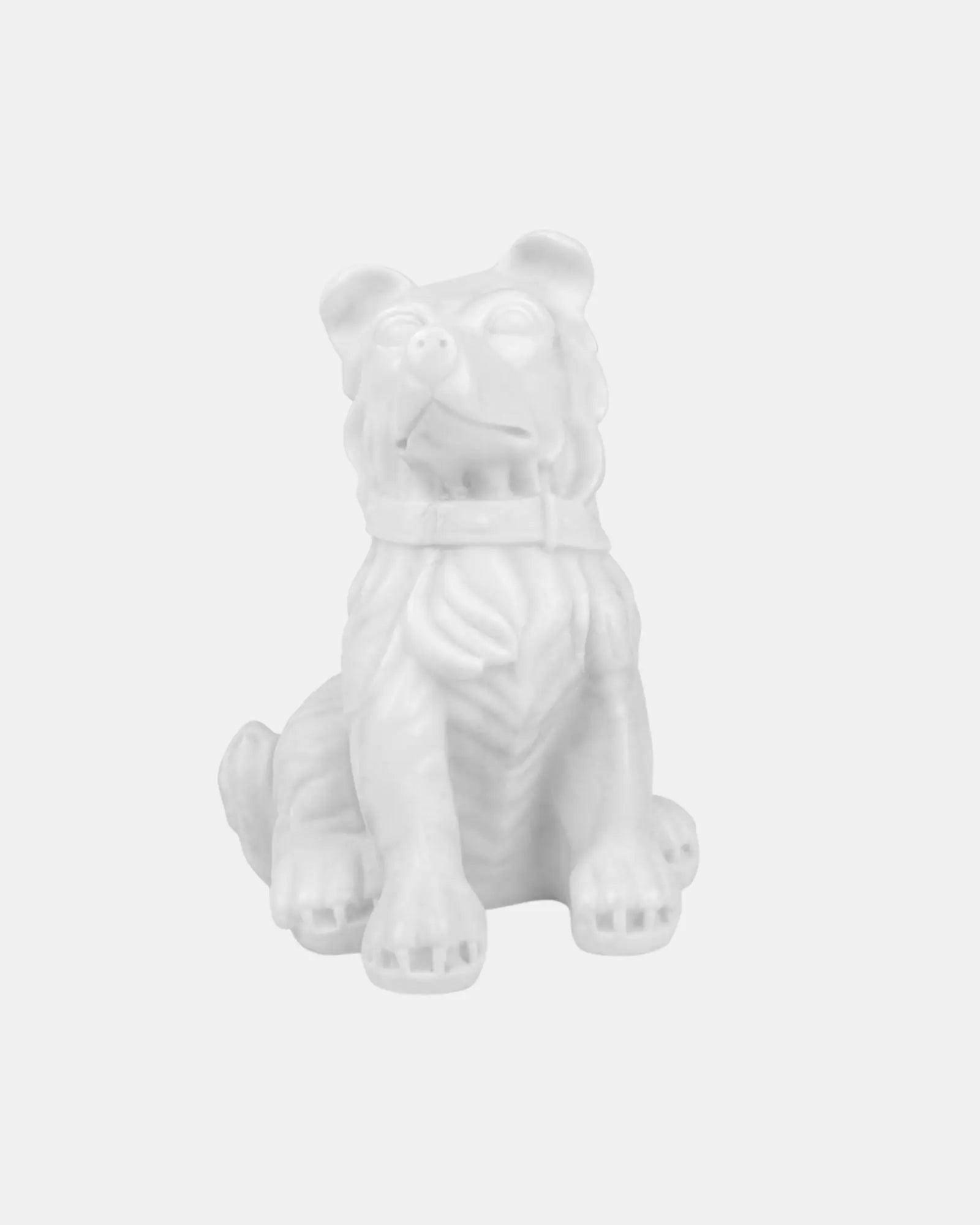 Elegant White Marble Dog Statue.