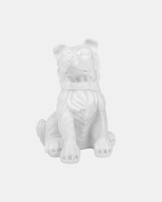 Elegant White Marble Dog Statue.