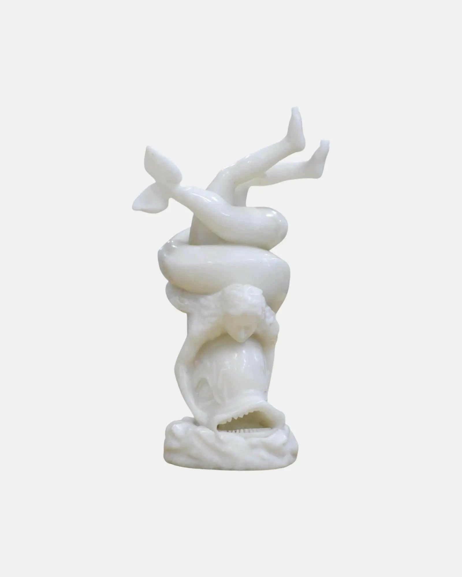 Graceful White Marble Eros with Dolphin Sculpture.