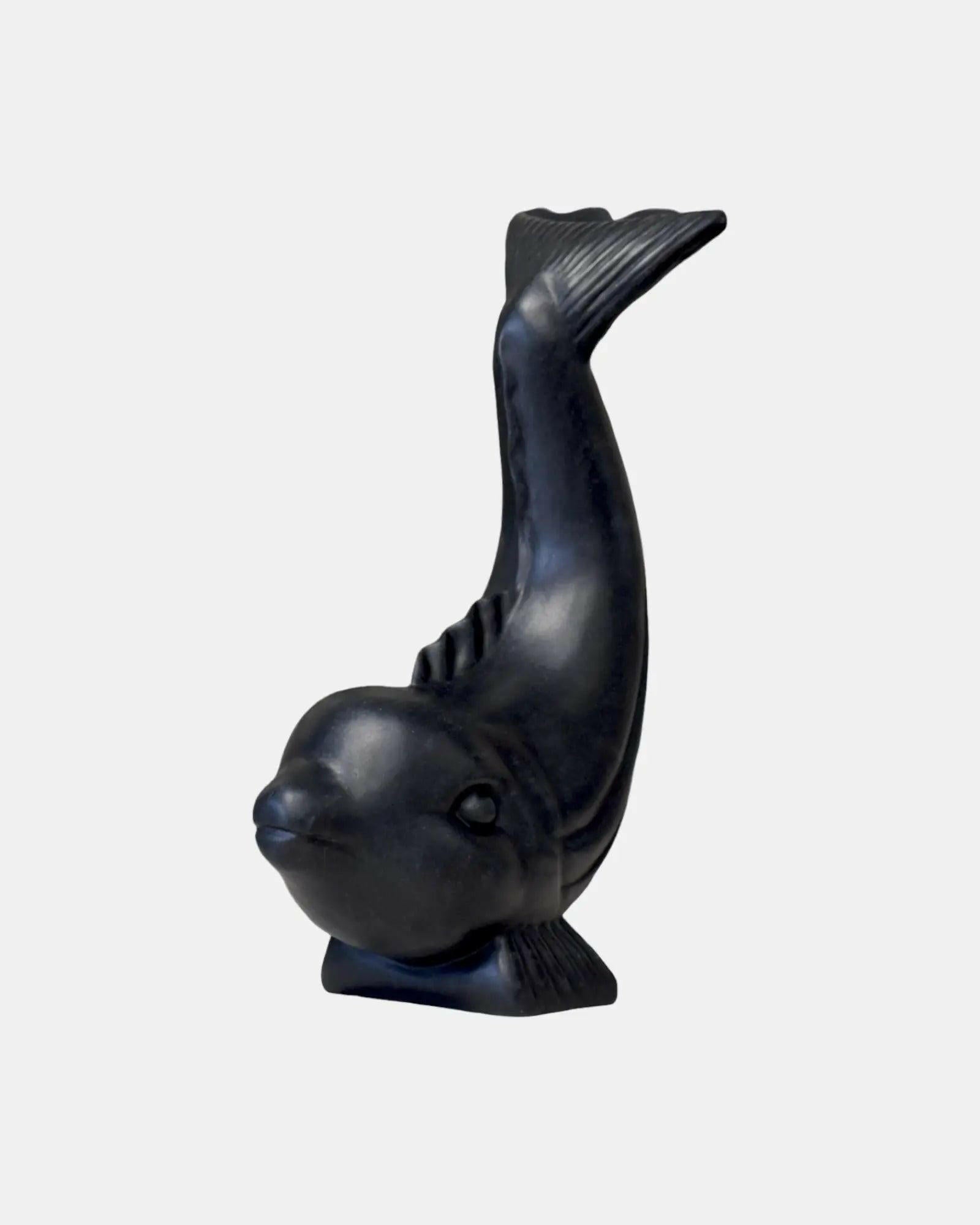 Minimalist Dolphin Statue in Black Marble.