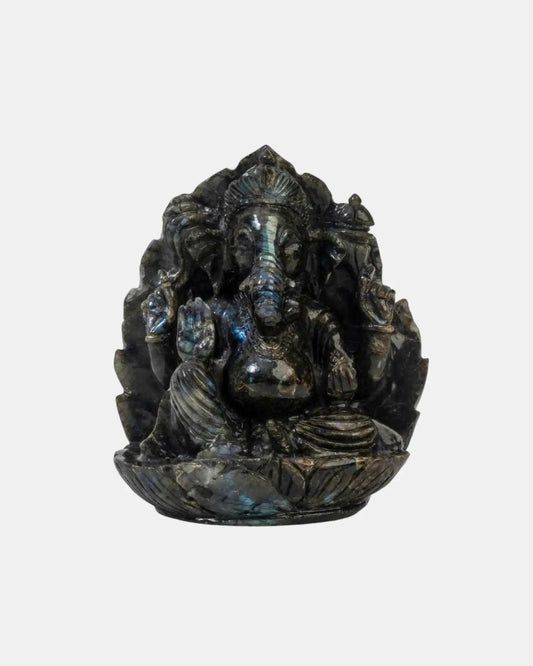 Radiant Black Marble Ganesha Statue.