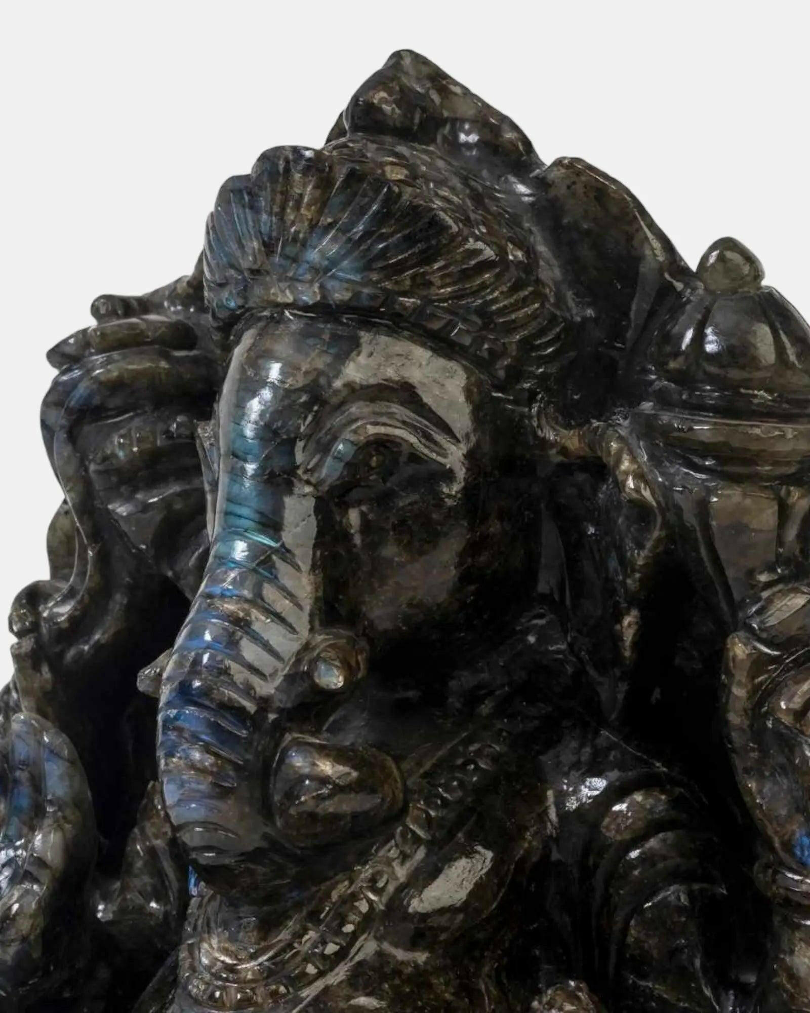 Radiant Black Marble Ganesha Statue.